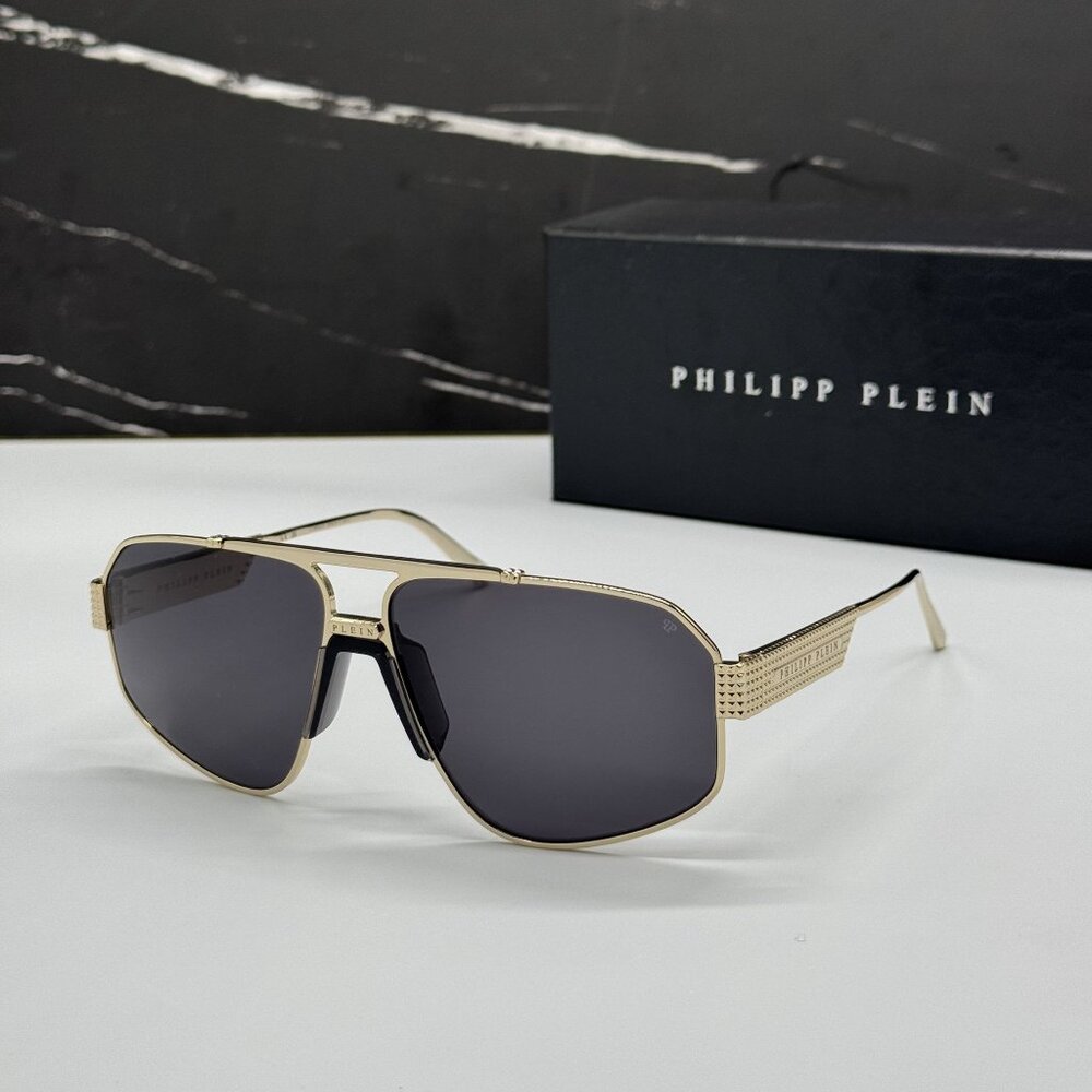 NEW PHILIPP PLEIN SPP106M 302 GOLD/GRAY MEN SUNGLASSES